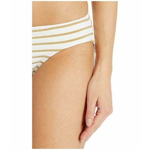 Ralph Lauren LRL Sz 14 Gold Metallic Lurex Stripe White Hipster Bikini NEW - Picture 7 of 7